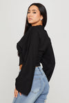 Black Cinched Waist Long Sleeve Top