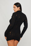 Black Turtle Neck Distressed Long Sleeve Jumper Dress