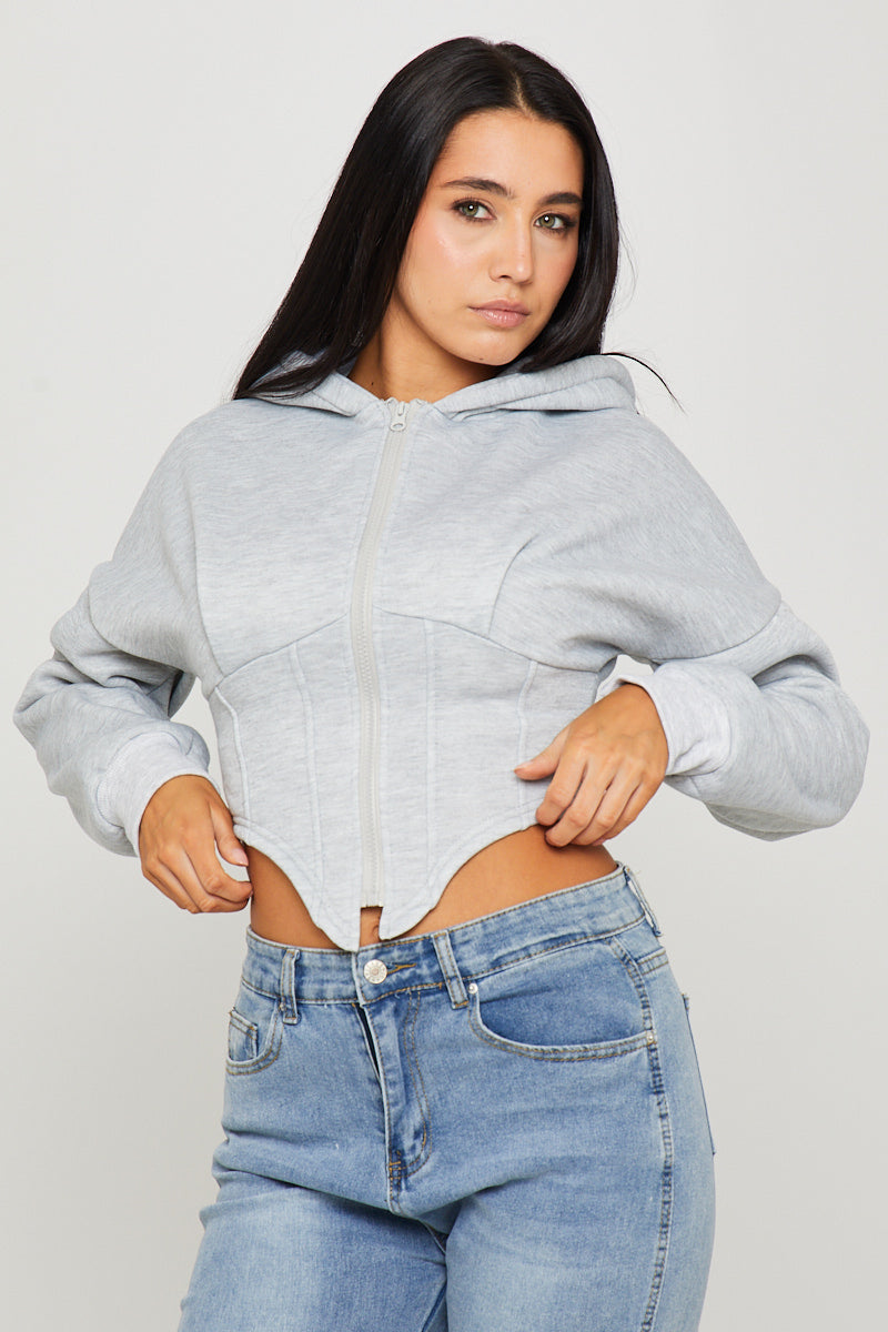Light Grey Oversized Corset Cropped Hoodie