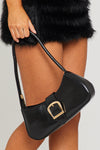 Black Faux Leather Buckle Detail Shoulder Bag