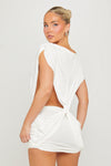 White Deep-V Knotted Ruched Bodycon Mini Dress