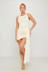 Cream Ruched Draped Bodycon Mini Dress