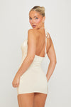 Champagne Fringe Detail Plunge Halter Mini Dress