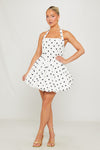 White Polka Dot Puffball Halter Mini Dress