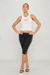 White/Pink Logo Embellished Ribbed Tank Top