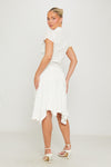 White Asymmetrical Tie Waistband Midi Skirt