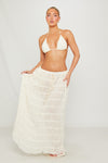 Cream Ruched Sheer Tie Detail Maxi Skirt