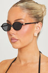 Black Logo Detail Oval Sunglasses