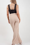 Stone Ring Belted Ribbed Wide Leg Trousers