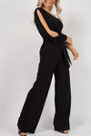 Black One Shoulder Split Sleeve Jumpsuit