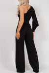 Black One Shoulder Split Sleeve Jumpsuit
