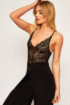 Black Sheer Lace Cross Back Bodysuit