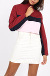 Burgundy Colour Block Stripe Cropped Sweatshirt