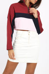Burgundy Colour Block Stripe Cropped Sweatshirt