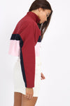 Burgundy Colour Block Stripe Cropped Sweatshirt