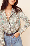 Green Snake Print Button Down Shirt