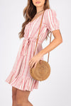 Pink Stripe Print Ruffle Hem Mini Dress