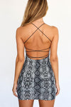Grey Snake Print Lace Back Bodycon Mini Dress