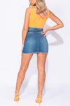 Mid Blue Paperbag Frayed Hem Denim Mini Skirt