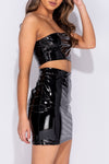 Black Vinyl Seam Detail Bodycon Mini Skirt