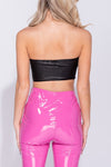 Black Wet Look Bandeau Crop Top