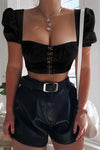 Black Puff Sleeve Corset Crop Top