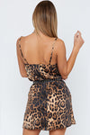 Brown Leopard Print Satin Cowl Neck Mini Dress