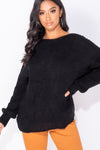 Black Twist Front Oversized Knitted Jumper