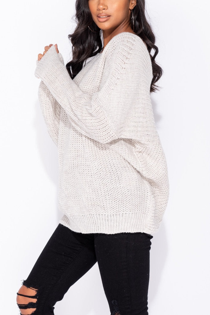 Stone Twist Front Oversized Knitted Jumper