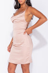 Champagne Satin Cowl Neck Bodycon Mini Dress