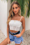 White Ruffled Mesh Spaghetti Strap Crop Top