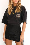 Black Satin Ruched Side Detail Mini Skirt