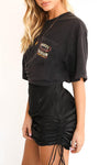 Black Satin Ruched Side Detail Mini Skirt
