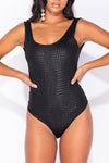 Black Crocodile Print Scoop Neck Bodysuit