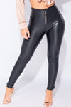Black Zip Front Faux Leather Skinny Trousers