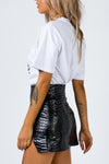 Black Croc Print Faux Leather Mini Skirt