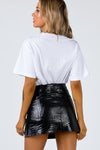 Black Croc Print Faux Leather Mini Skirt