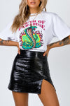 Black Croc Print Faux Leather Mini Skirt