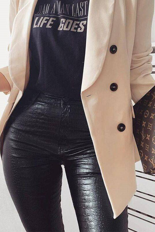 Black Faux Leather Croc Trousers