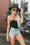 Black Spaghetti Ruched Bustier Bodysuit