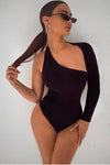 Black One Sleeve Asymmetric Bodysuit