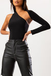 Black One Sleeve Asymmetric Bodysuit