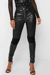 Black Croc Faux Leather Panel Trousers