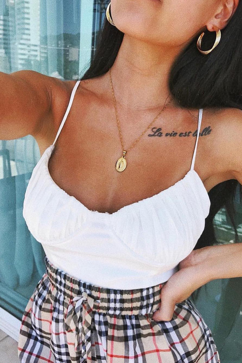 White Cupped Lace Back Crop Top