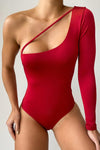 Red One Shoulder Cut Out Bodysuit