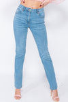 Mid Blue Straight Leg High Waisted Jeans