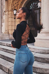 Black Strappy Back High Neck Crop Top
