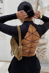Black Strappy Back High Neck Crop Top