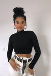 Black Strappy Back High Neck Crop Top