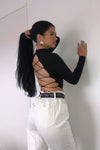 Black Strappy Back High Neck Crop Top